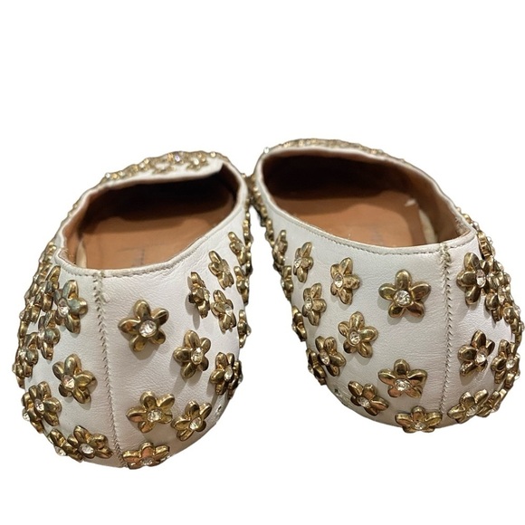 Jeffery Campbell Lbiza White Leather Slip On Daisy Gold & Stone Studded Flats - Picture 4 of 13
